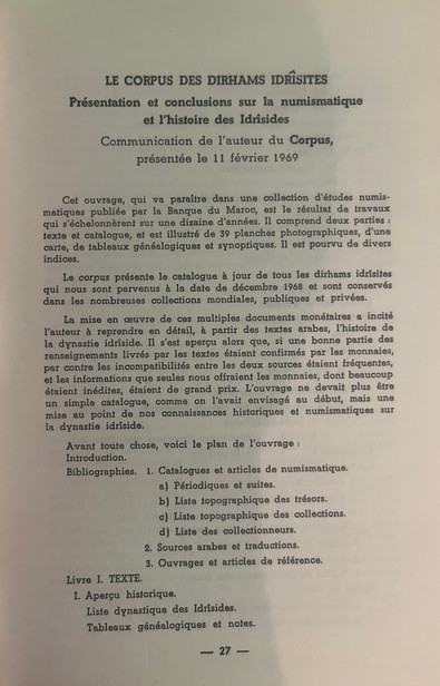 Le corpus des dirhams Idrisites,